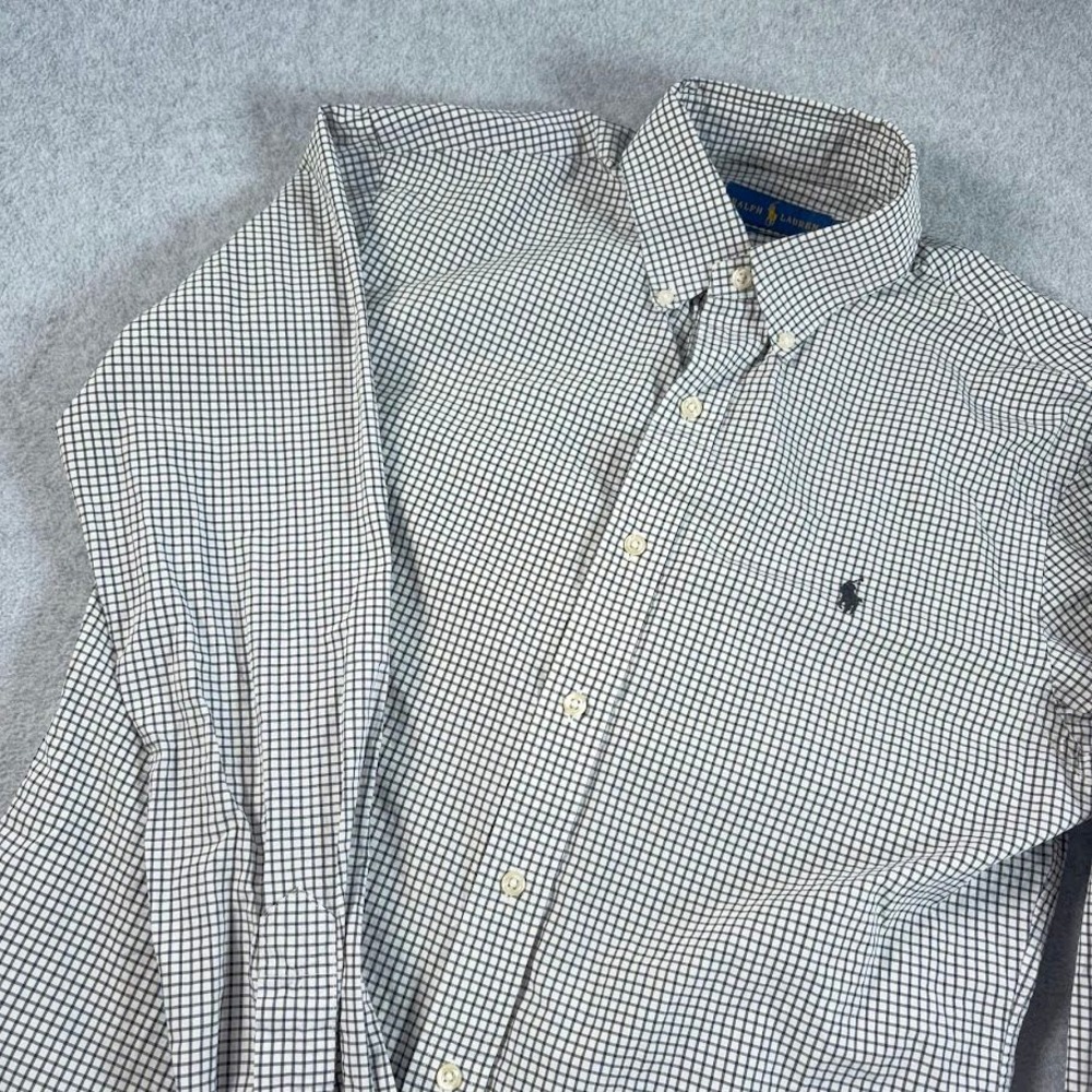 Ralph Lauren Button Down Shirt Mens M White Navy Gingham Slim Fit Long Sleeve